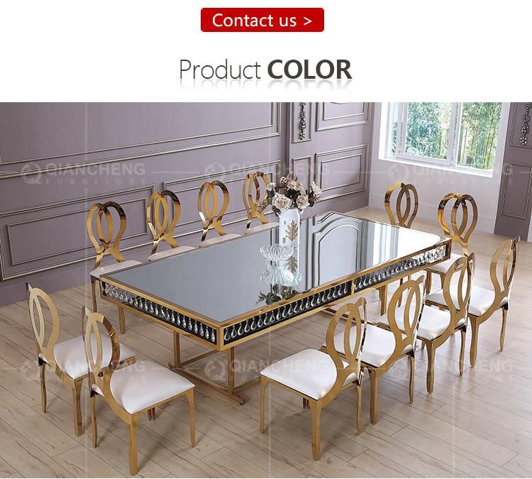Factory Direct Sale Stainless Steel Mirror Glass Wedding Event Dining Table