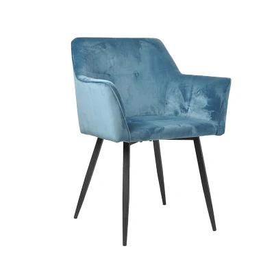 Home Restaurant Dining Room Furniture Upholstered Velvet Fabric Dining Chair with Metal Legs for Club