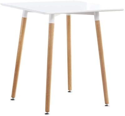 Modern Minimalist MDF Top Gloss Square Dining Table with Wooden Leg