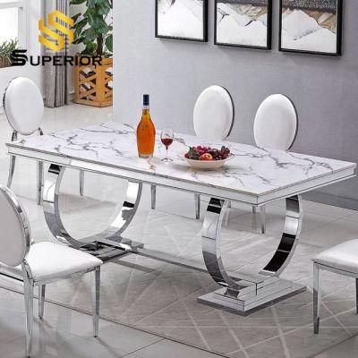 Modern Home Restaurant Furniture Set Special Metal Stainless Steel Marble Dining Room Table