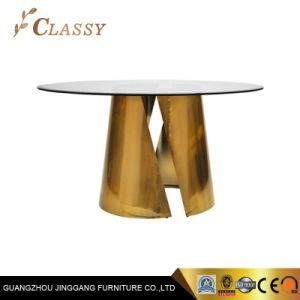 Iron Golden Base with Black Tempered Glass Top Round Dining Table for Restaurant Design