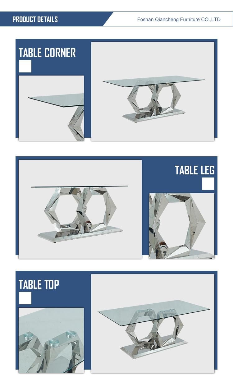 Modern Furniture Stainless Steel Marble Glass Dining Table Set