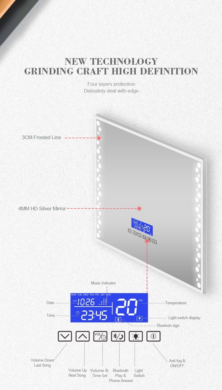 High Definition Smart Mirror Glass Mirror Anti-Fog Mirror for Bathroom