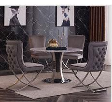 China Manufacture Stylish Marble Golden Metal Home Dining Table with Chairs