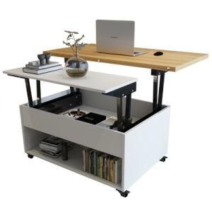 Hot Sale Lift up Living Room Furniture Modern Walnut Coffee Table Wood Storage Tea Table Design