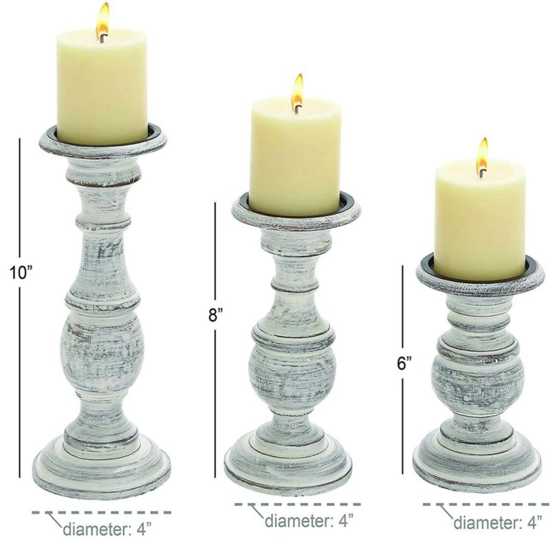 Traditional Mango Wood Candle Holder Pillar Candle Holders Decorative Candlestick Holder for Home Decor Wedding Dining White/Rose Blush