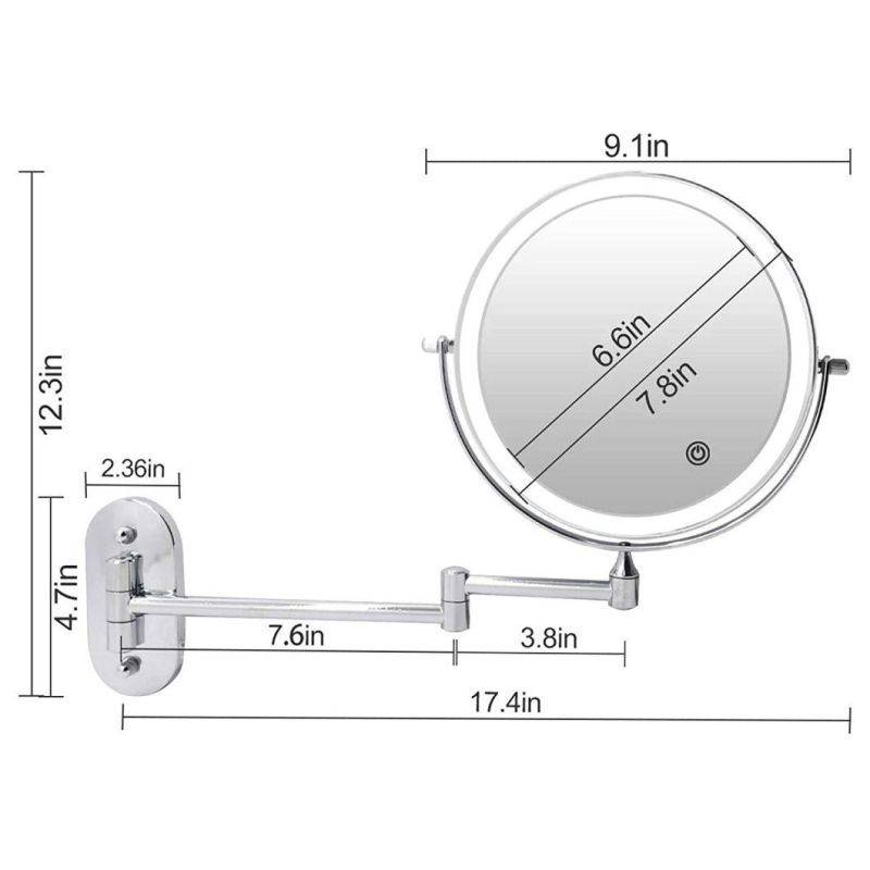 Metal Wall Mounted Double Sides LED 1X/10X Magnify Hotel Bathroom Mirror