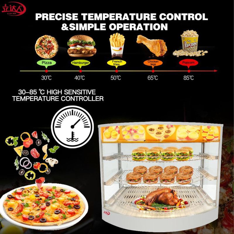 Curved Food Warming Showcase Commercial Restaurant Equipment Glass Food Warmer Display Showcase