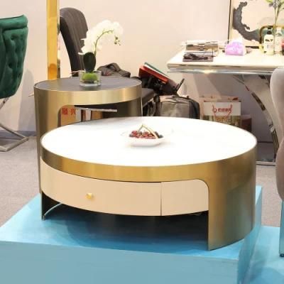 Luxury Living Room Brass Furniture Marble Top Round Coffee Table