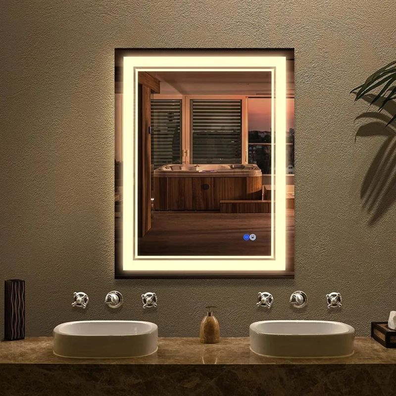 Safety Non-Corrosive Tempered Glass Dimming and Anti Mist Bathroom Wall Mirrors with Low Energy LED Light