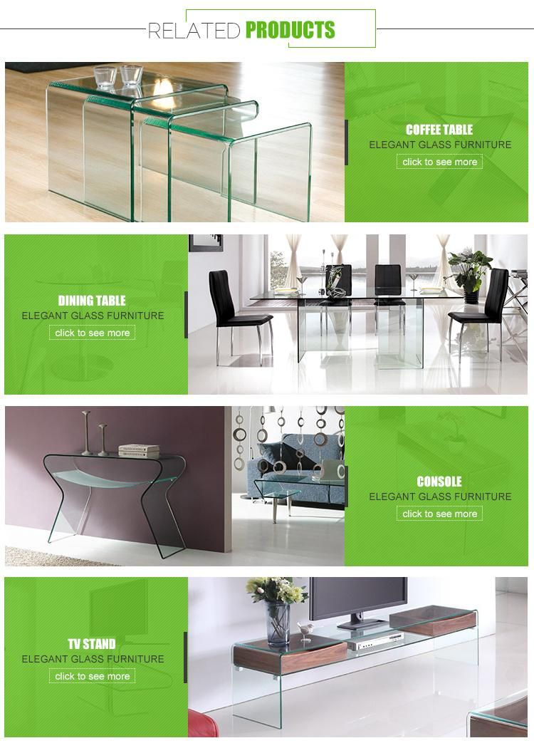 Office C Shape Round Wheels Bent Glass Side Table