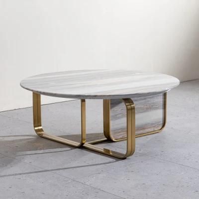 High Quality Gold Stainless Steel Base White Marble Round Coffee Table