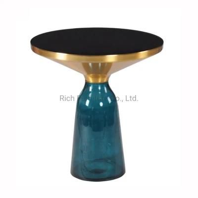Home Furniture Transparent Glass Round Top Metal Stainless Steel Gold Color Side Living Room Tempered Glass Base Art Coffee Table