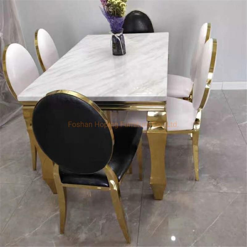 Modern Home Restaurant Furniture Set Special Metal Stainless Steel White Dining Table