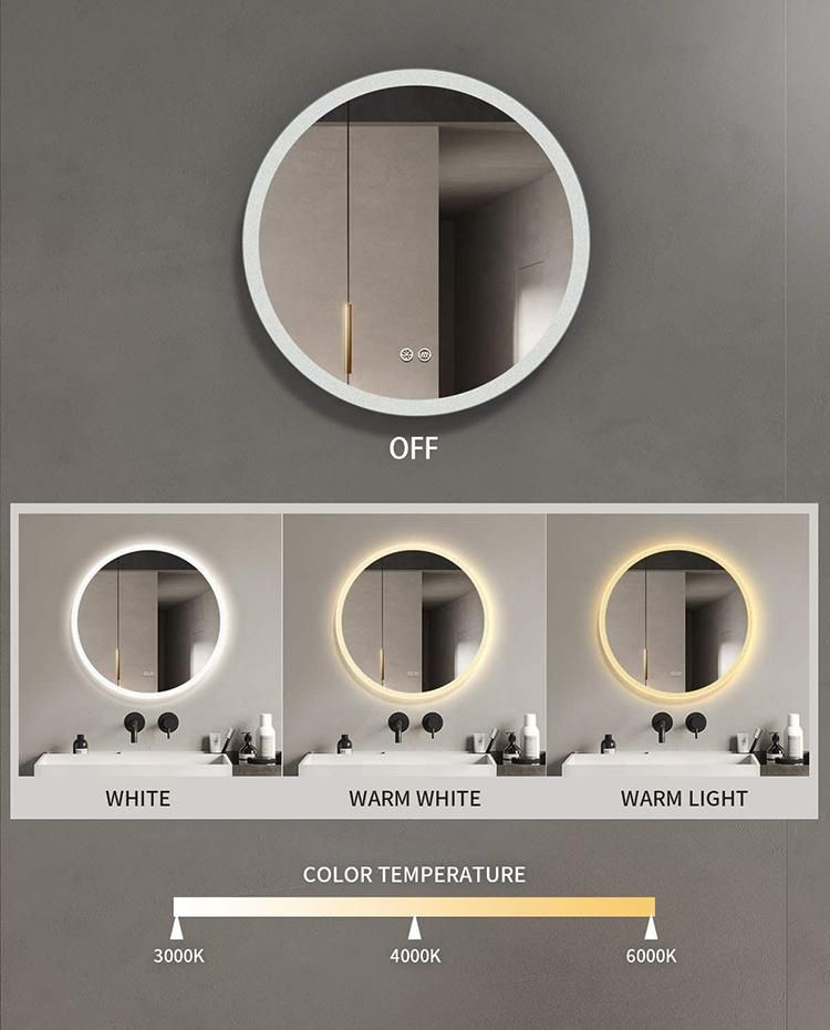 Factory Custom Metal Frame Profile Hot Selling Wall Mounted LED Round Mirror for Bathroom