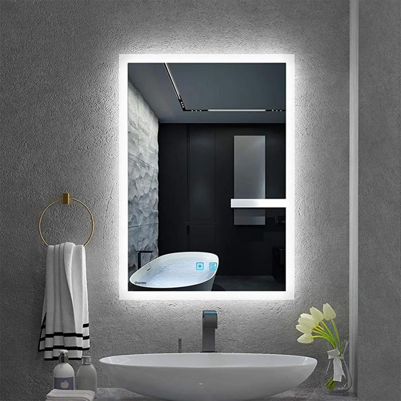 Excellent Quality Hotel Silver Mirror/Wall Mounted Rectangle Mirror/LED Lighted Smart Bluetooth Mirror for Makeup Shaving