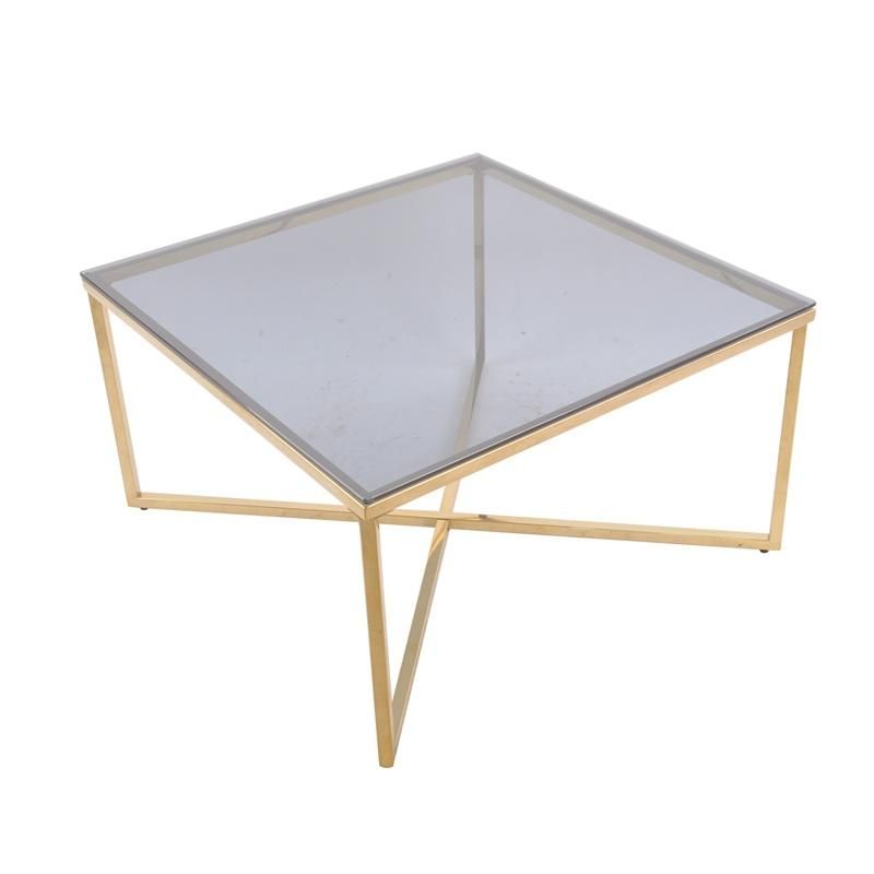 Wholesale 2022 Minimalist Modern Design Living Room Furniture Golden Stainless Steel Tempered Galss Coffee Table
