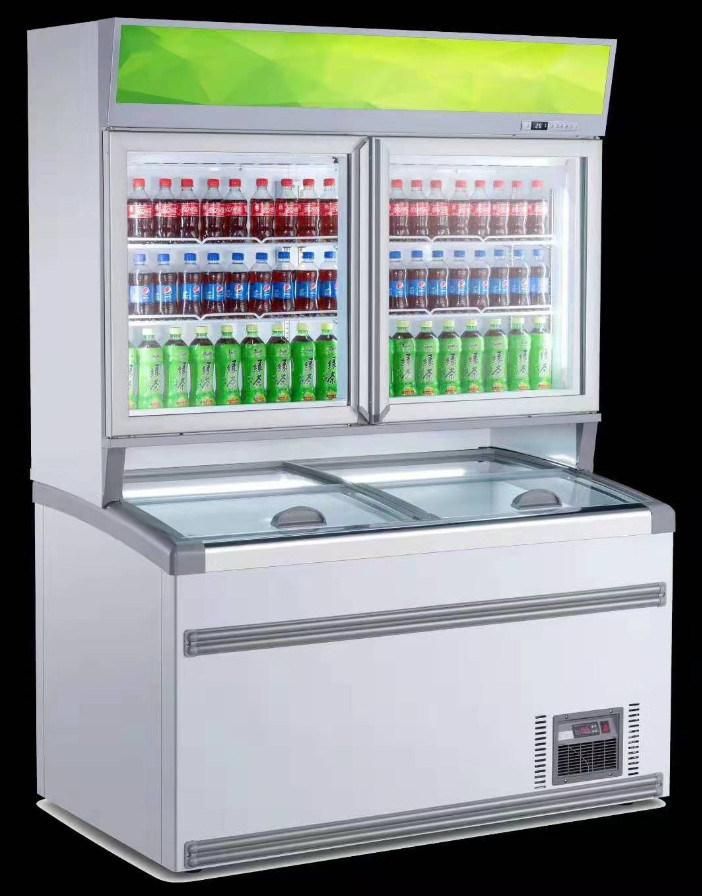 Glass Door Upright Display Freedom Combination Vertical Refrigerated Showcase for Milk