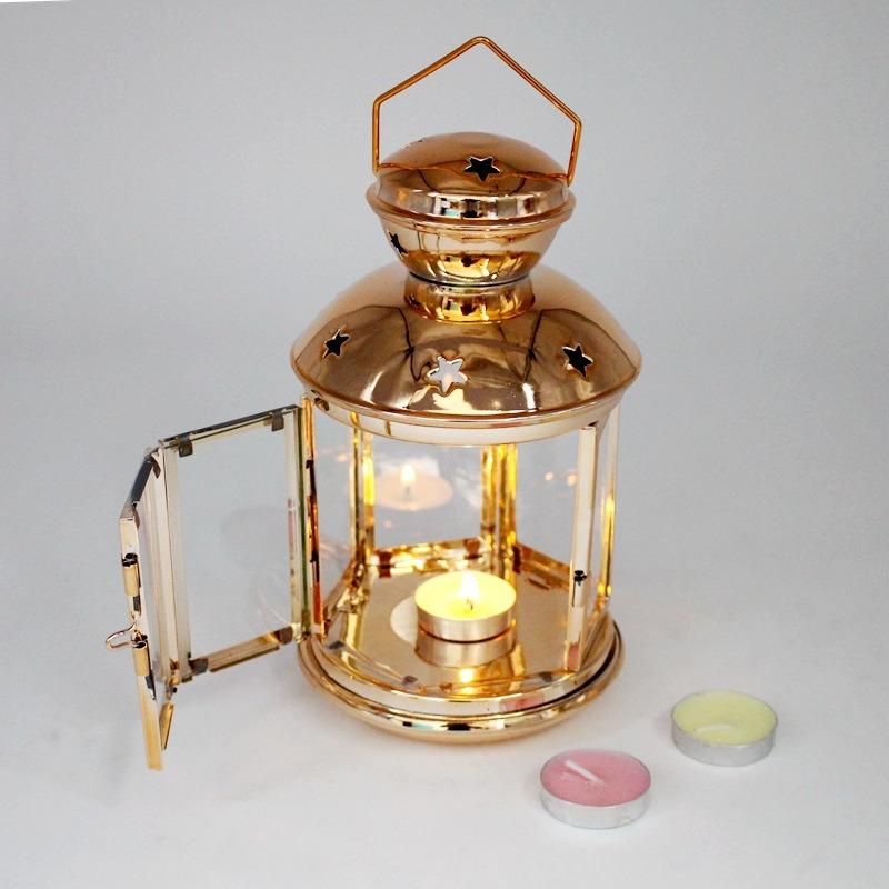 Creative Garden Floor Hanging Lantern, Windproof Glass Metal Candle Holder