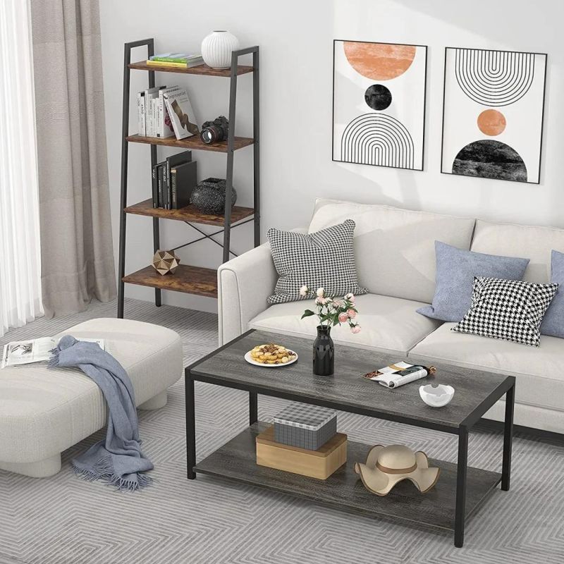 Wood Coffee Table with Hidden Compartment and Adjustable Storage Shelf for Home Living Room