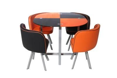 Factory Direct Colorful Design Tempered Glass Dining Table with 4 Chairs