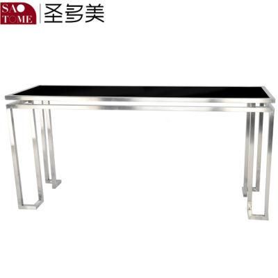 Modern Hotel Living Room Furniture Stainless Steel Black Glass Console Table