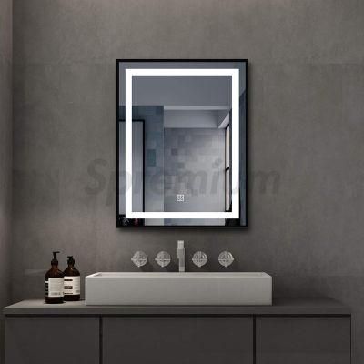 Wholesale Luxury Home Decorative Rectangle Black Aluminum Frame Smart Mirror Wholesale LED Bathroom Backlit Wall Glass Vanity Mirror