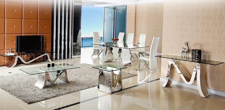 Modern Stainless Steel Glass Dining Table for Dining Room Furniture
