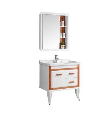 Hot Sale Modern Rock Stone Wood and PVC Bathroom Vanity Cabinet Large Storage Mirror Cabinet