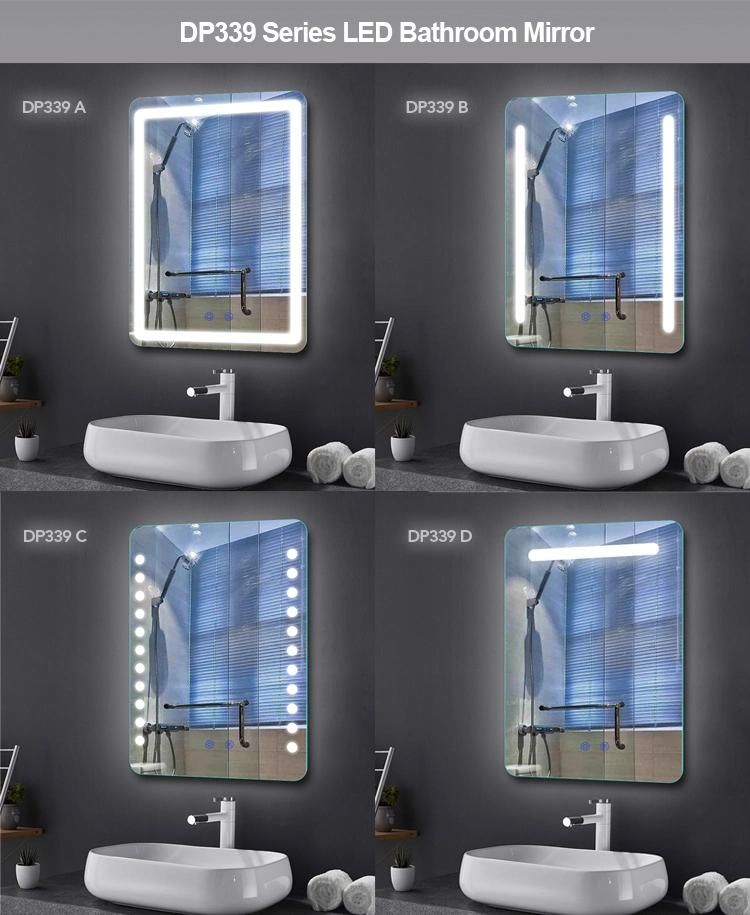 Slim Frameless 50X70cm Round Corner LED Lighted Glass Silver Wall Mirror for Hotel and Home Decoration