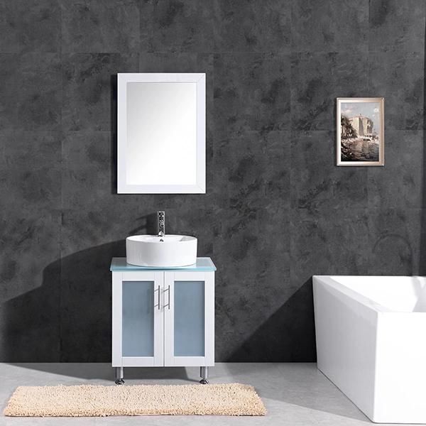Ceramic Basin Tool Tempered Glass Top Bathroom Cabinet Vanity with Mirror T9140-30W