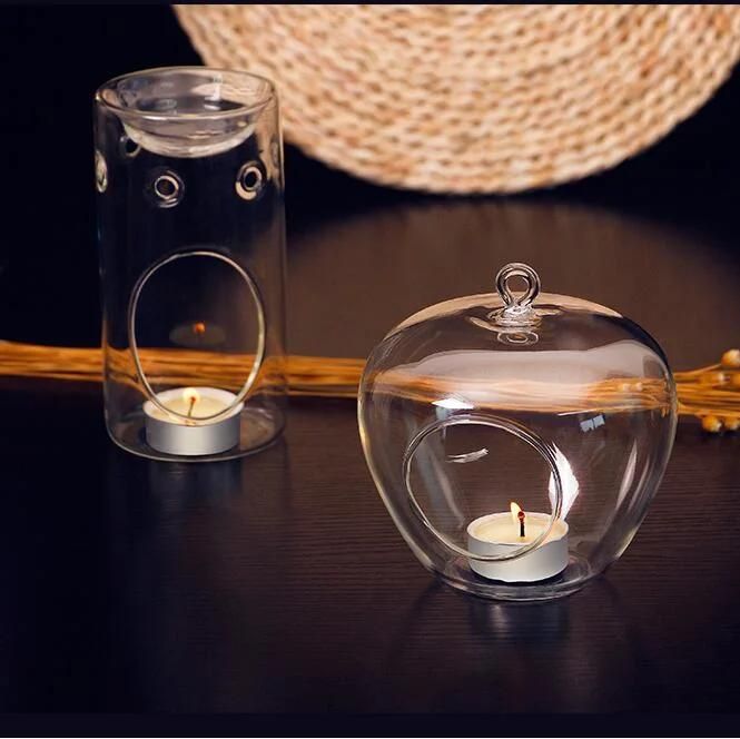 Wholesale Customized Clear Creative Romantic Decor Apple Shape Tea Light Hanging Candle Glass Holder