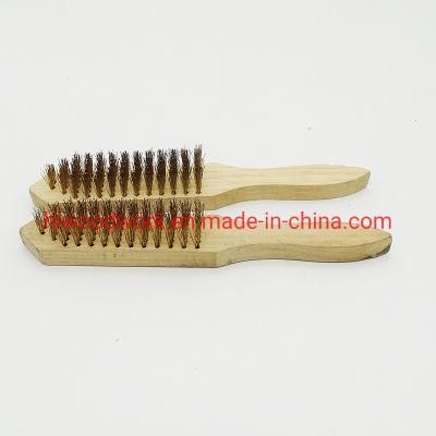 Brass Brush, Soft Brass Bristle Wire Brush, Wire Scratch Brush with Birchwood Handle Raw Wooden Handle Brush Clean Rust Brush