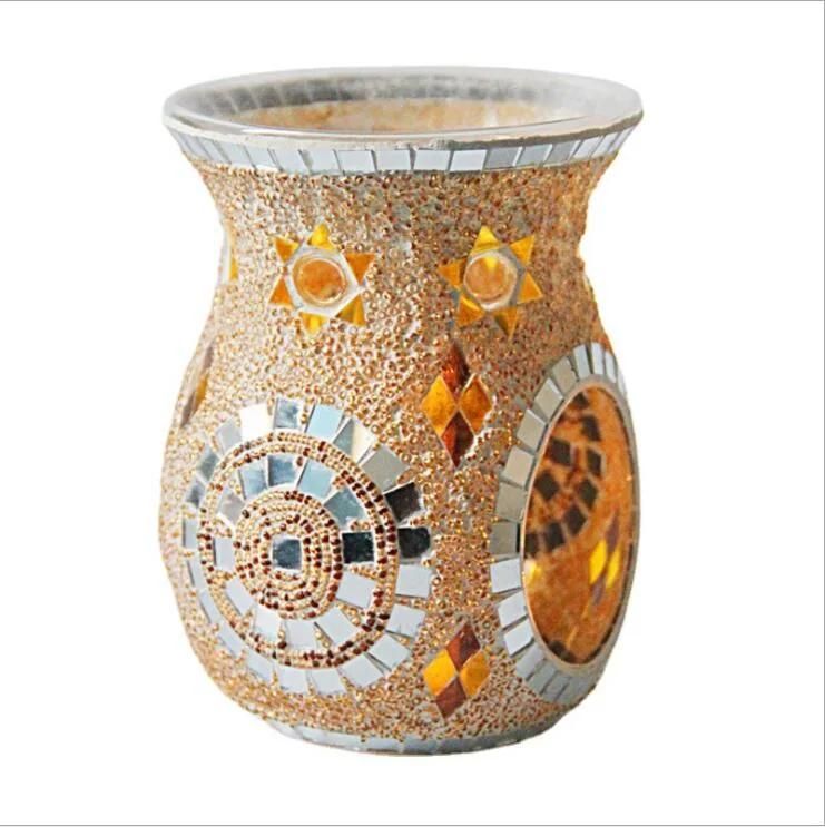 Handmade Glass Candlejar Coloreful Mosaic Hurricane Tealight Candle Holder