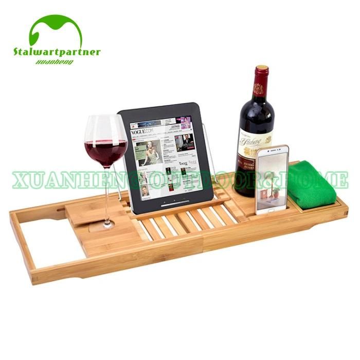 Bamboo Bath Caddy for Bathroom with Wine Glass Holder