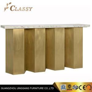 Antique Brass Golden Finish Stainless Steel Leg Stone Console Table with Marble Top