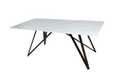 2021 Modern Design Simple Style Glass Steel Stone Top Metal Leg Furniture Cafe Table Dining Table