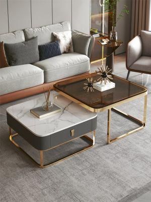 Italian Simple Modern Slate Glass Square Small Apartment Iron Coffee Table Table Living Room Home Size Combination