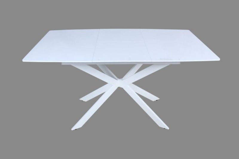 Home Restaurant Furniture Extendable White MDF Gloss Top Dining Room Set Table