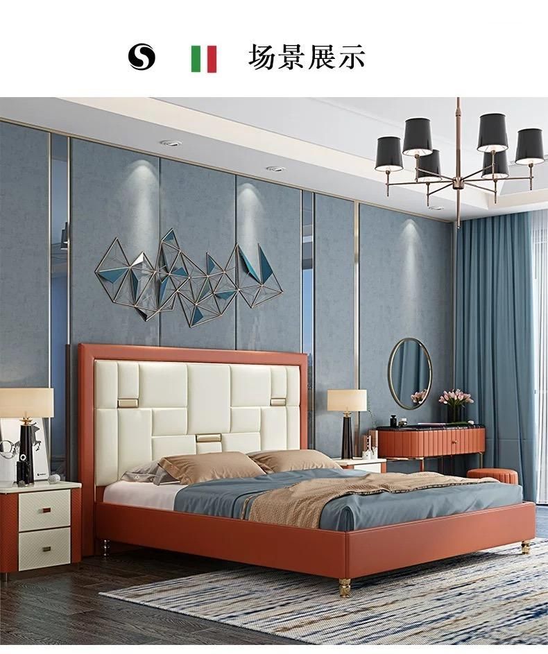 Hot Sale Modern Design King Size Double Bed High Quality Italian Luxury Queen Size Leather Bedroom Furniture Sets with Storage