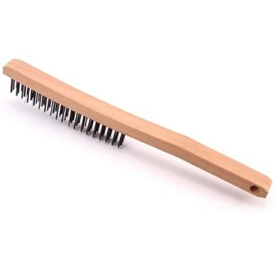 Long Wood Handle Steel Bristle Brush Set Wire Brush 3*19 Rows 14 Inch