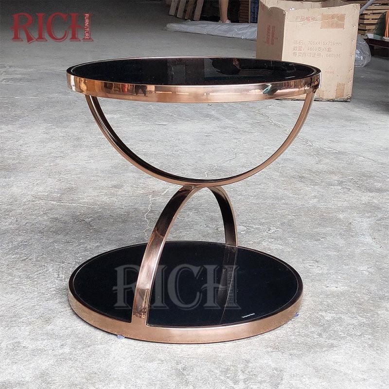 Tempered Glass Top Coffee Table Round Stainless Steel Coffee Center Table