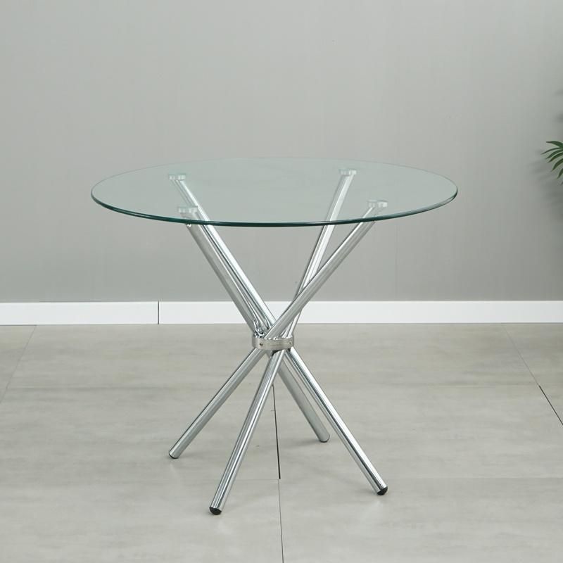 Customizable Modern Kitchen Restaurant Furniture Round Glass Top Dining Tables with Metal Legs