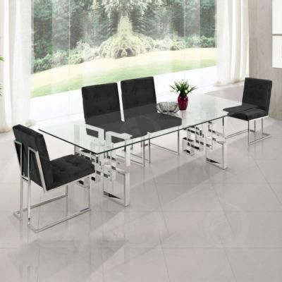 Dining Room Furniture Silver Stainless Steel Tempered Glass Dining Table
