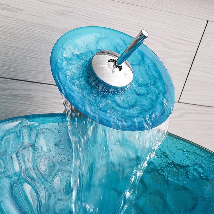 Factory Wholesale Luxury Ocean Blue Round Glass Basin Washbasin Cabinet Sinks Art Hand Wash Basins Bathroom Wash Basin