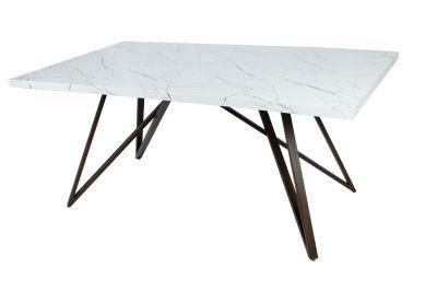 Home Living Room Banquet Restaurant MDF Top Metal Steel Powder Painting Marble Dining Table
