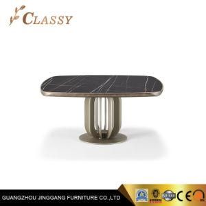 Embossed Lacquered ceramic Marble Top Metal Steel Base Dining Table for Restaurant Furniture