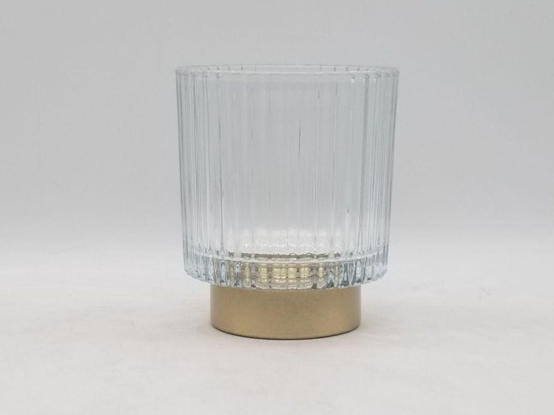 Clear Glass Candle Holder with Metal Clad at The Bottom