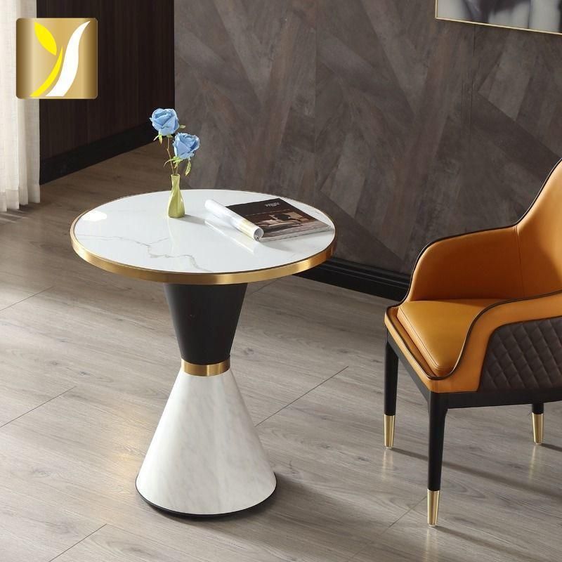 Design Simple Nordic Furniture Modern Stainless Steel White Marble Coffee Side Table