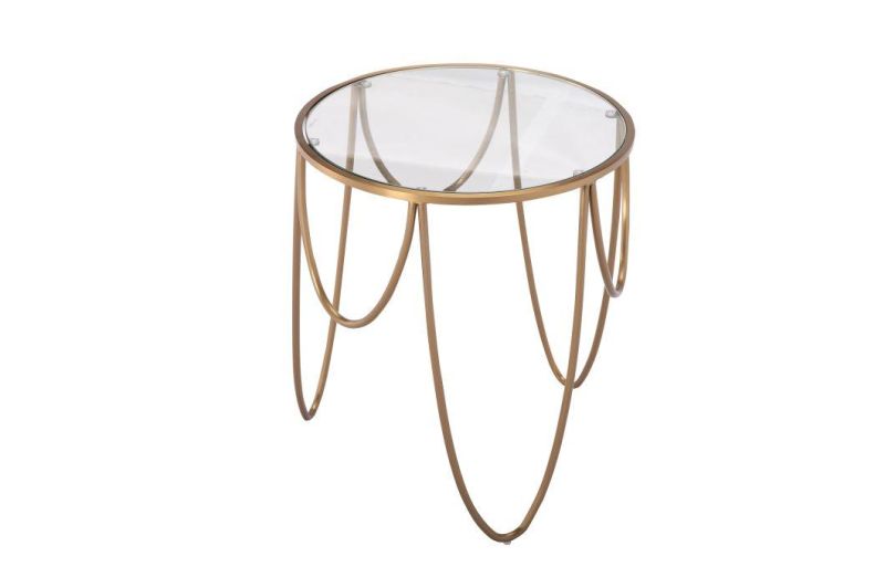Modern Round Glass and Gold Coffee Table with Stainless Steel Frame